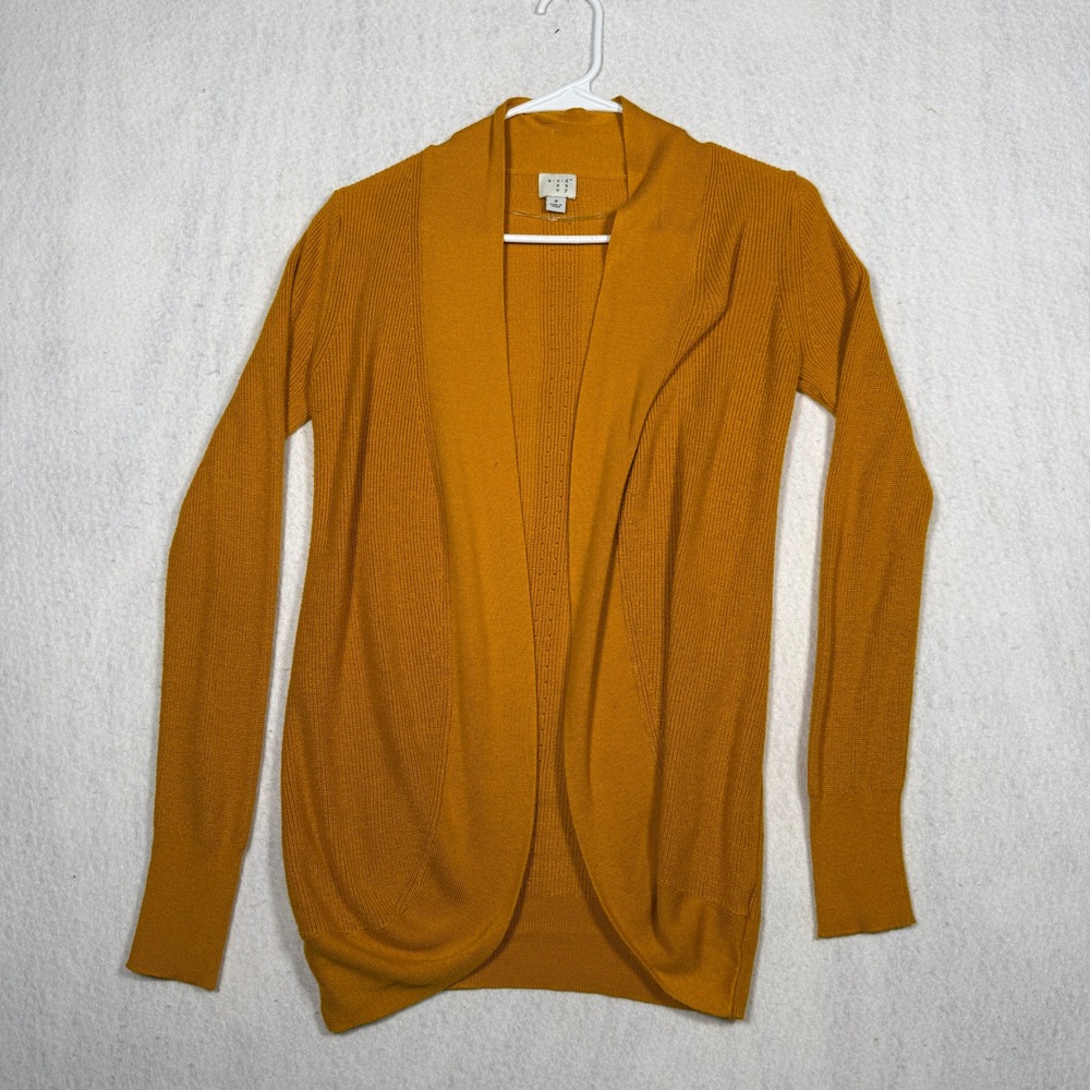 A New Day Mustard Yellow Ribbed Open Front Cardigan Sweater Small